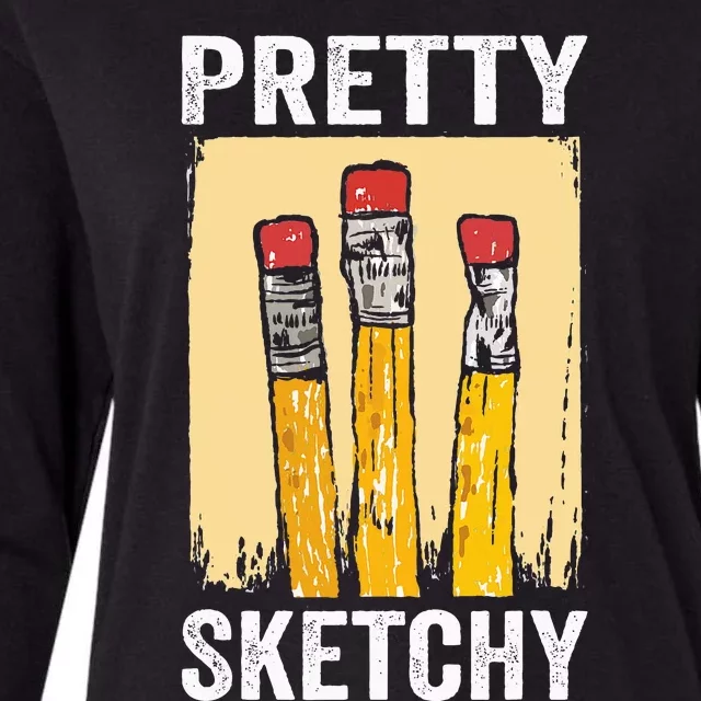 Pretty Sketchy Artist Pencils Sketch Sketching Paint Artist Womens Cotton Relaxed Long Sleeve T-Shirt