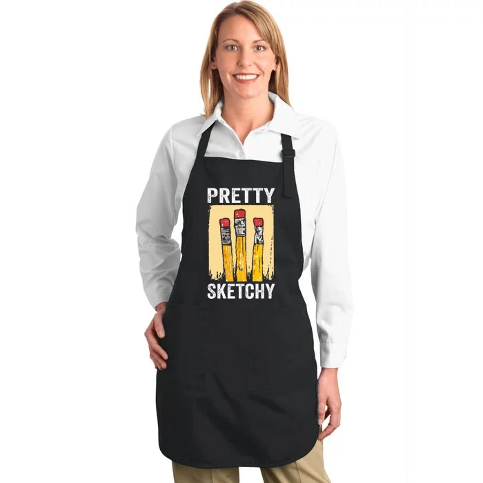 Pretty Sketchy Artist Pencils Sketch Sketching Paint Artist Full-Length Apron With Pocket