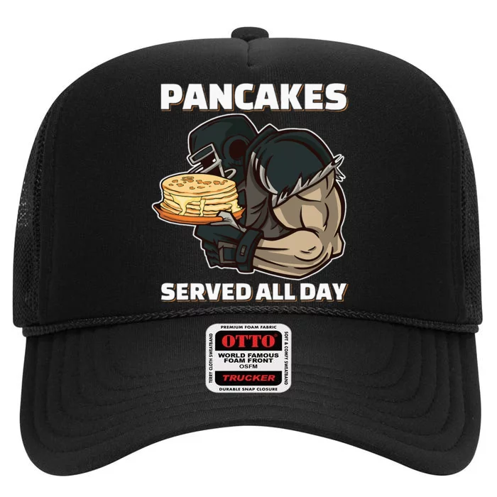 Pancakes Served All Day Football Offensive Lineman Pancake High Crown Mesh Trucker Hat