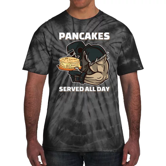 Pancakes Served All Day Football Offensive Lineman Pancake Tie-Dye T-Shirt