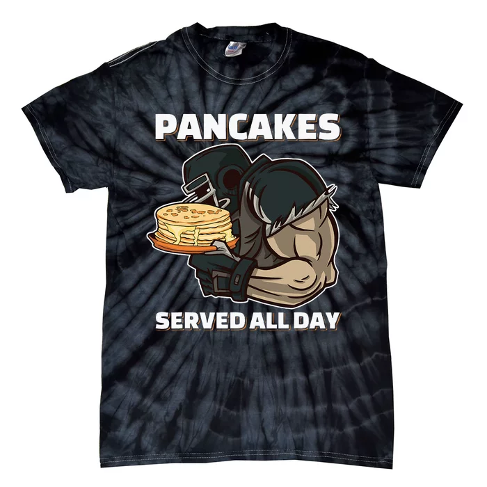 Pancakes Served All Day Football Offensive Lineman Pancake Tie-Dye T-Shirt