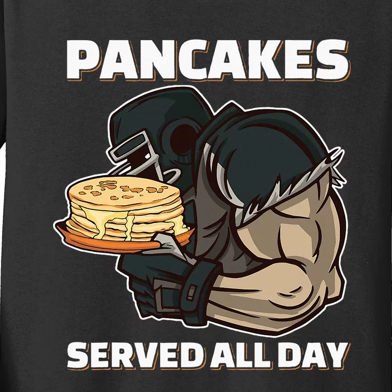 Pancakes Served All Day Football Offensive Lineman Pancake Kids Long Sleeve Shirt