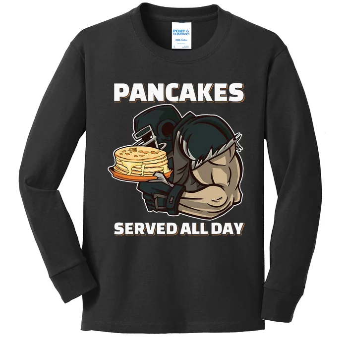 Pancakes Served All Day Football Offensive Lineman Pancake Kids Long Sleeve Shirt