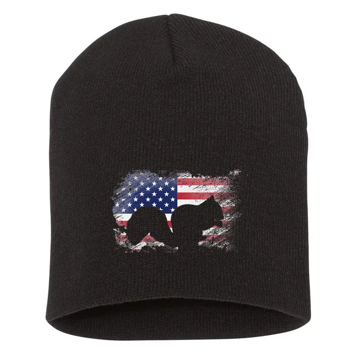 Patriotic Squirrel American Flag Cool Wild Animals Lover Short Acrylic Beanie