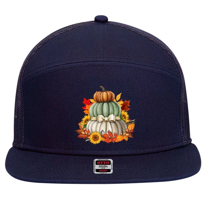 Pumpkin Sunflower Autumn Leaves 7 Panel Mesh Trucker Snapback Hat