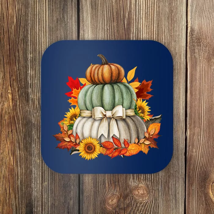 Pumpkin Sunflower Autumn Leaves Coaster