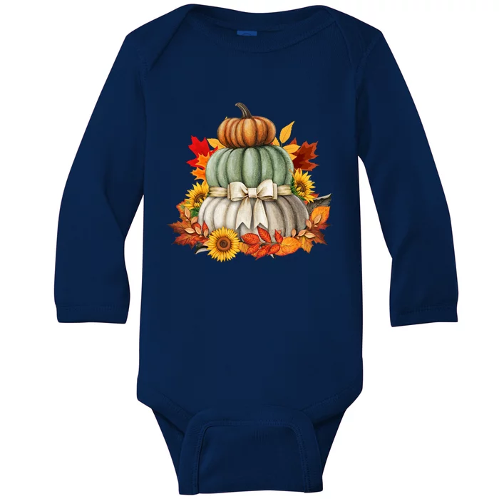 Pumpkin Sunflower Autumn Leaves Baby Long Sleeve Bodysuit