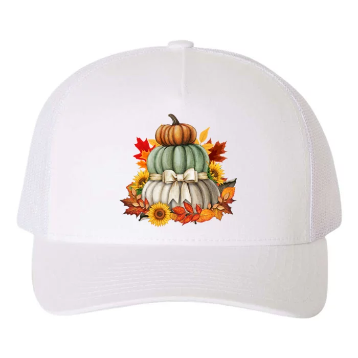 Pumpkin Sunflower Autumn Leaves Yupoong Adult 5-Panel Trucker Hat