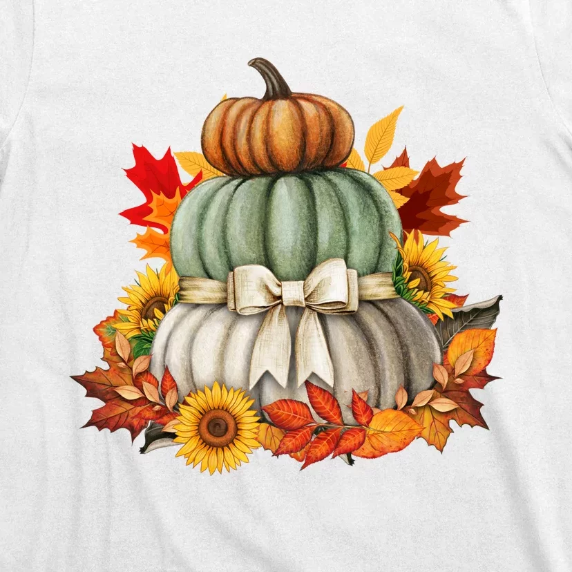 Pumpkin Sunflower Autumn Leaves T-Shirt