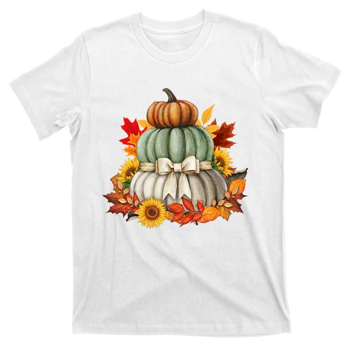 Pumpkin Sunflower Autumn Leaves T-Shirt