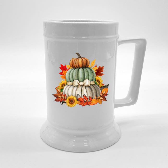 Pumpkin Sunflower Autumn Leaves Front & Back Beer Stein