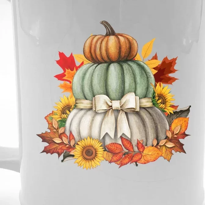 Pumpkin Sunflower Autumn Leaves Front & Back Beer Stein