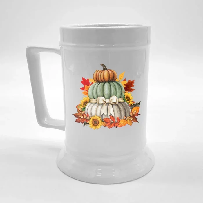 Pumpkin Sunflower Autumn Leaves Front & Back Beer Stein