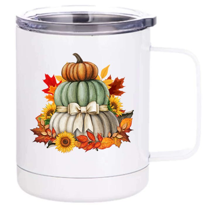 Pumpkin Sunflower Autumn Leaves Front & Back 12oz Stainless Steel Tumbler Cup