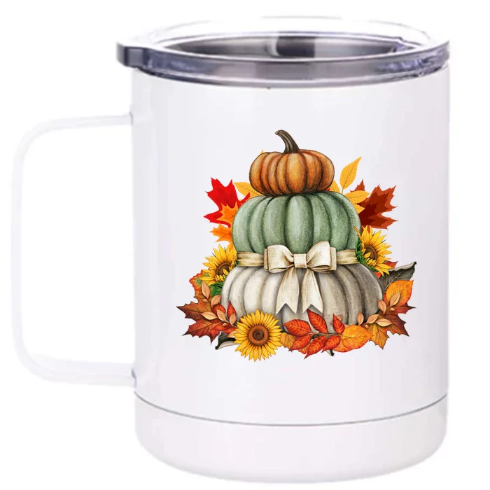 Pumpkin Sunflower Autumn Leaves Front & Back 12oz Stainless Steel Tumbler Cup