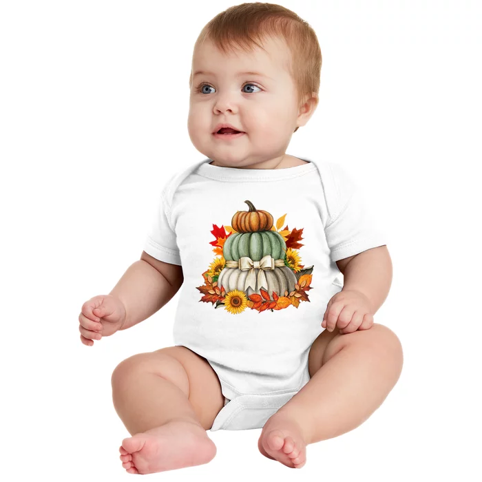 Pumpkin Sunflower Autumn Leaves Baby Bodysuit