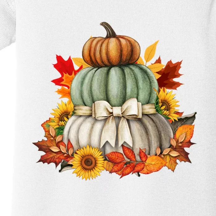 Pumpkin Sunflower Autumn Leaves Baby Bodysuit