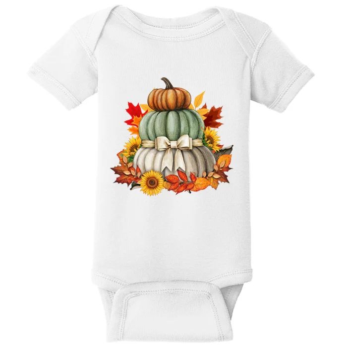 Pumpkin Sunflower Autumn Leaves Baby Bodysuit