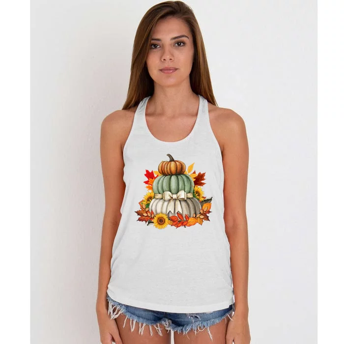 Pumpkin Sunflower Autumn Leaves Women's Knotted Racerback Tank