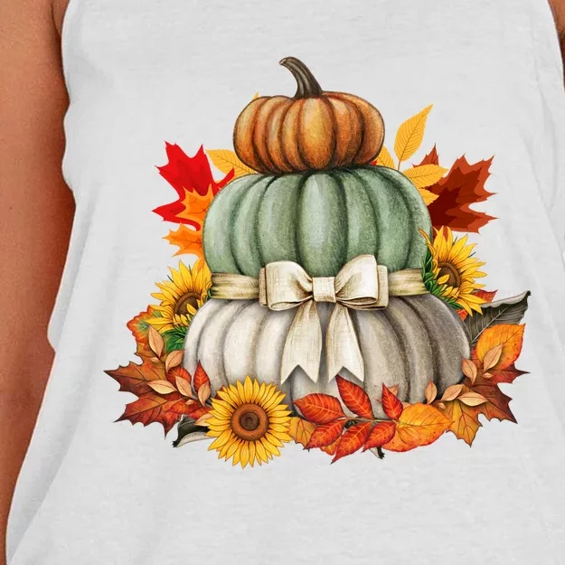 Pumpkin Sunflower Autumn Leaves Women's Knotted Racerback Tank