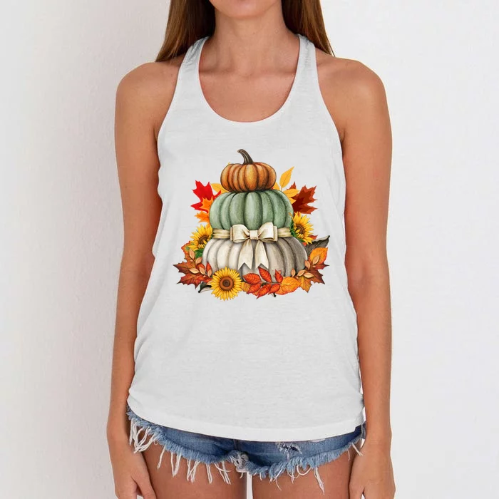 Pumpkin Sunflower Autumn Leaves Women's Knotted Racerback Tank