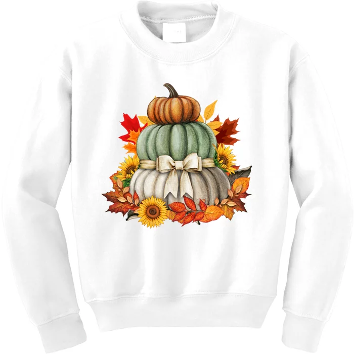 Pumpkin Sunflower Autumn Leaves Kids Sweatshirt