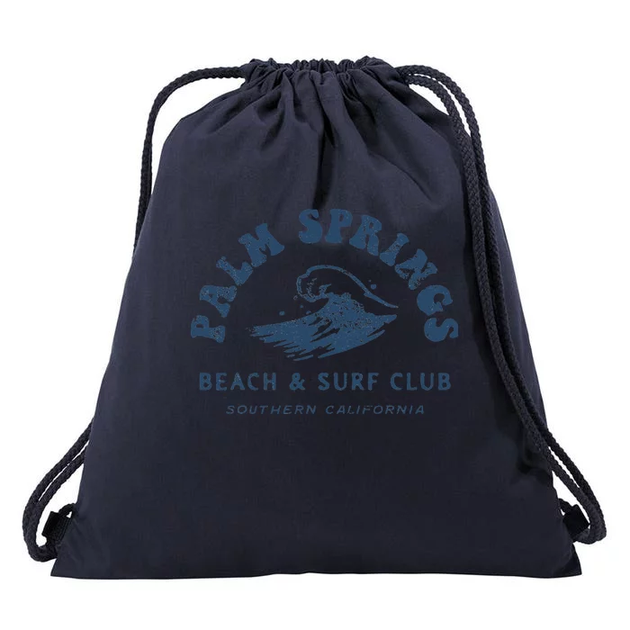 Palm Springs Beach Surf Club Summer Vacations Drawstring Bag