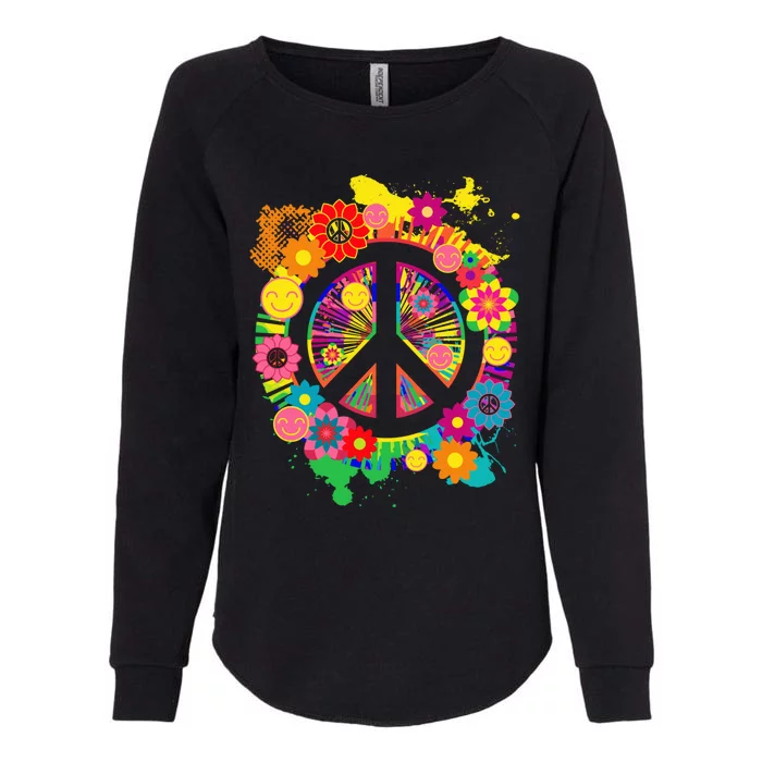 Peace Sign Bright Colorful Flowers 60s 70s Hippie Retro Meaningful Gift Womens California Wash Sweatshirt