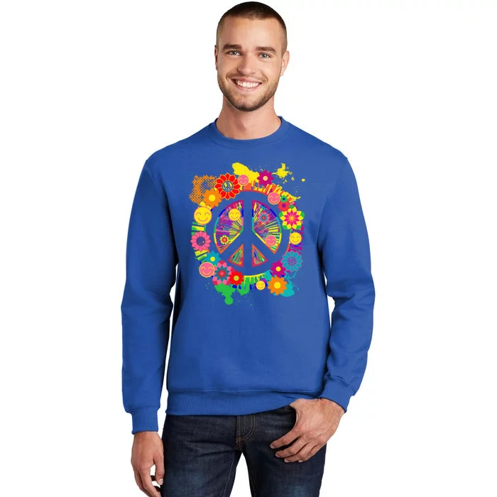 Peace Sign Bright Colorful Flowers 60s 70s Hippie Retro Meaningful Gift Tall Sweatshirt