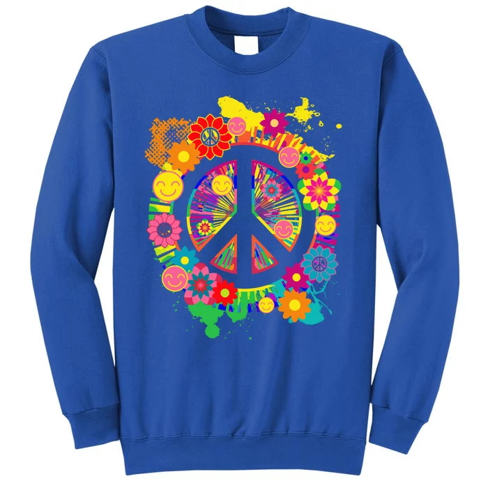 Peace Sign Bright Colorful Flowers 60s 70s Hippie Retro Meaningful Gift Tall Sweatshirt