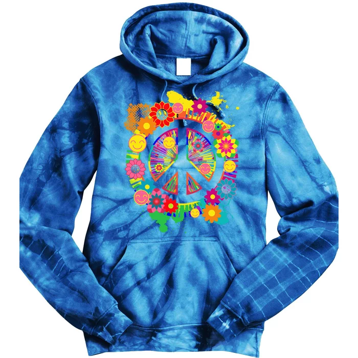 Peace Sign Bright Colorful Flowers 60s 70s Hippie Retro Meaningful Gift Tie Dye Hoodie