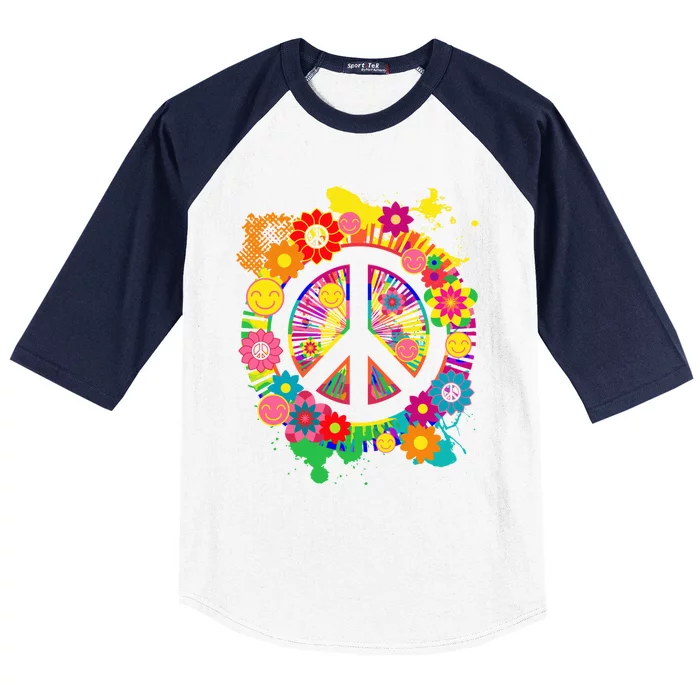 Peace Sign Bright Colorful Flowers 60s 70s Hippie Retro Meaningful Gift Baseball Sleeve Shirt