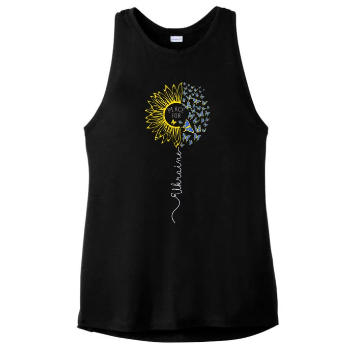 Peace Sunflower Butterflies Flag Support Ladies Tri-Blend Wicking Tank