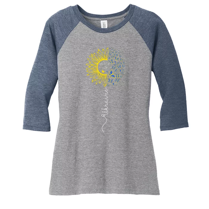 Peace Sunflower Butterflies Flag Support Women's Tri-Blend 3/4-Sleeve Raglan Shirt