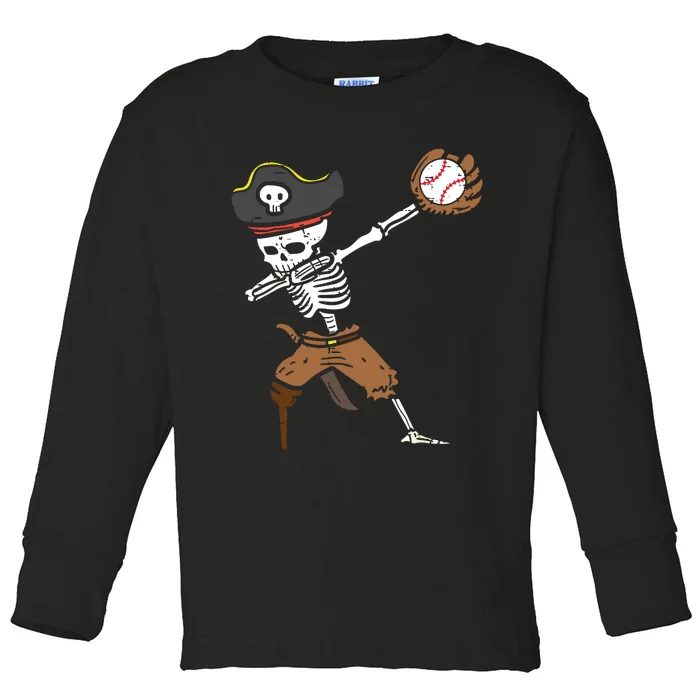 Pirate Skeleton Baseball Catcher Halloween Boy Toddler Long Sleeve Shirt