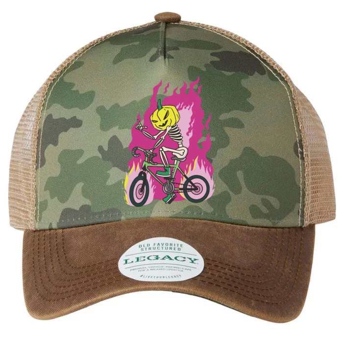 Pumpkin Skull Bike Rider Flame Legacy Tie Dye Trucker Hat