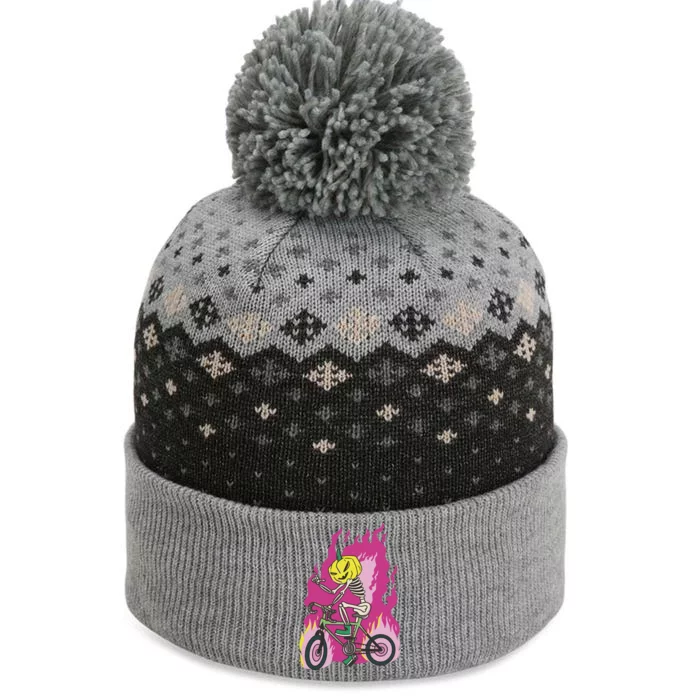 Pumpkin Skull Bike Rider Flame The Baniff Cuffed Pom Beanie