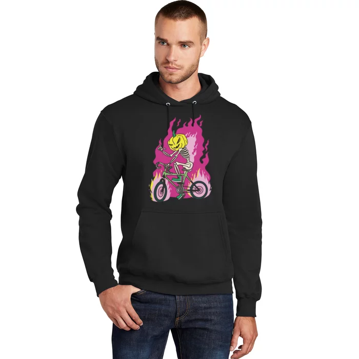 Pumpkin Skull Bike Rider Flame Hoodie