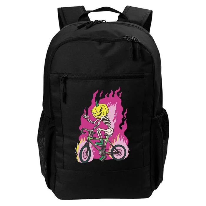 Pumpkin Skull Bike Rider Flame Daily Commute Backpack