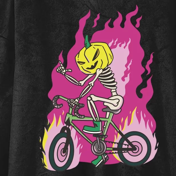 Pumpkin Skull Bike Rider Flame Hooded Wearable Blanket