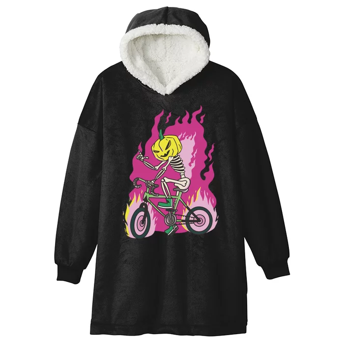 Pumpkin Skull Bike Rider Flame Hooded Wearable Blanket