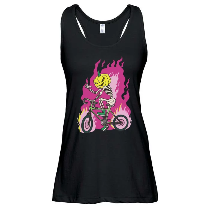 Pumpkin Skull Bike Rider Flame Ladies Essential Flowy Tank