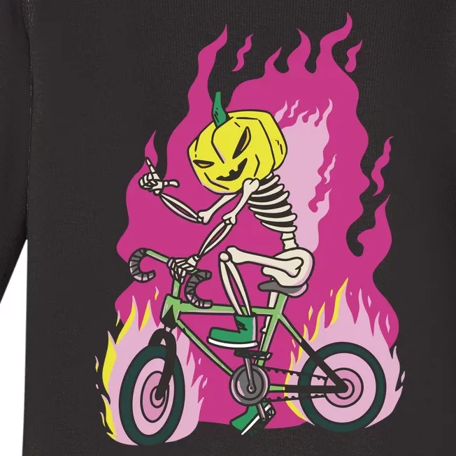 Pumpkin Skull Bike Rider Flame Baby Long Sleeve Bodysuit