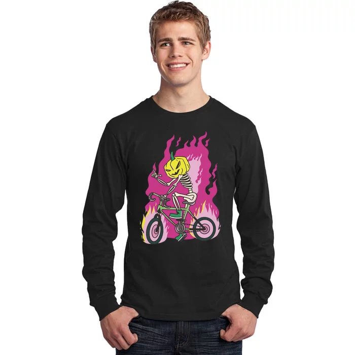 Pumpkin Skull Bike Rider Flame Tall Long Sleeve T-Shirt