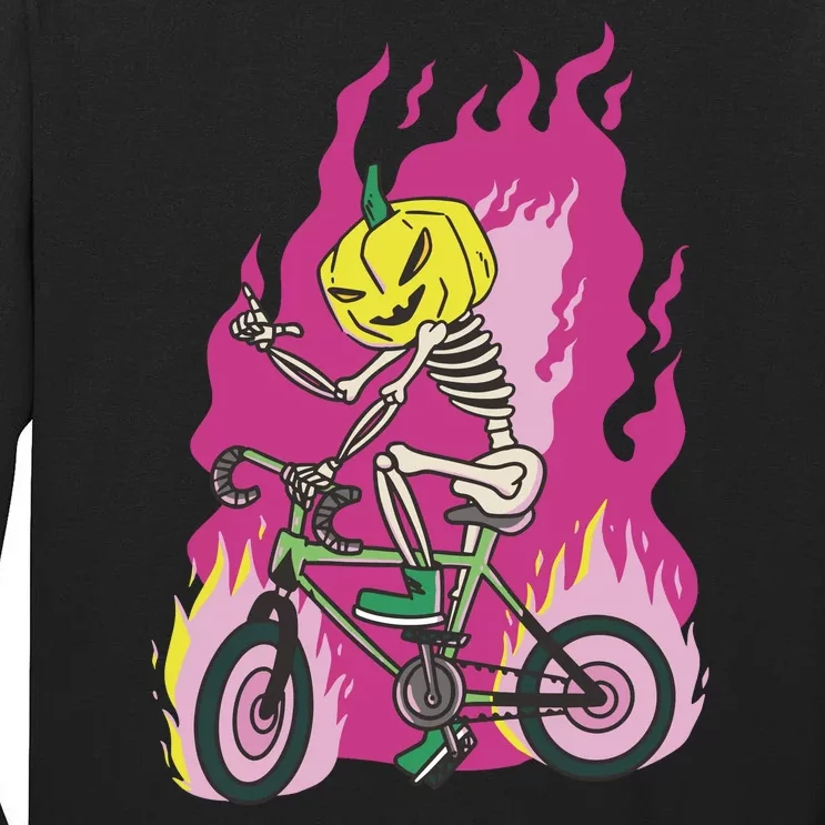 Pumpkin Skull Bike Rider Flame Tall Long Sleeve T-Shirt