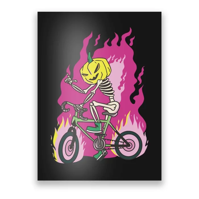 Pumpkin Skull Bike Rider Flame Poster