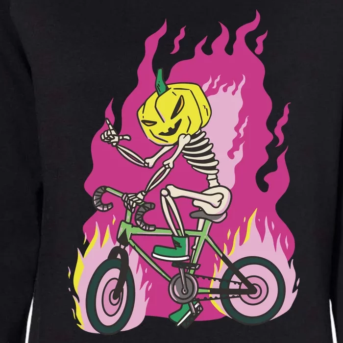 Pumpkin Skull Bike Rider Flame Womens California Wash Sweatshirt