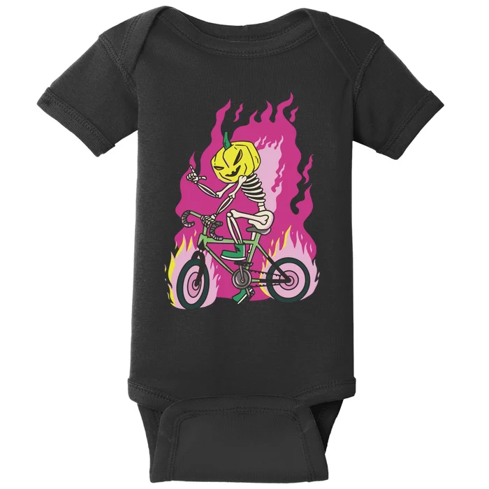 Pumpkin Skull Bike Rider Flame Baby Bodysuit