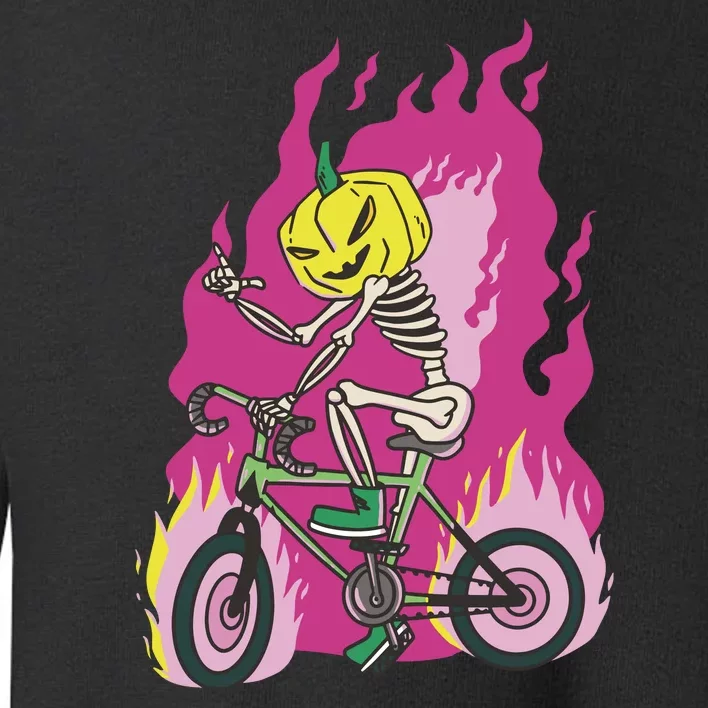 Pumpkin Skull Bike Rider Flame Toddler Sweatshirt