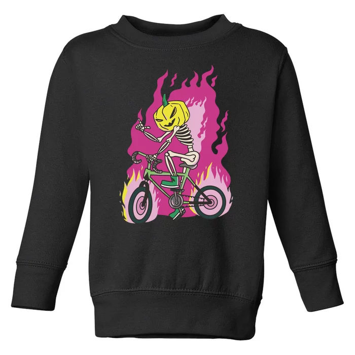 Pumpkin Skull Bike Rider Flame Toddler Sweatshirt